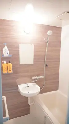 a bathroom with a sink and a shower and a tub at Uhome Tsubame Apartment in Tokyo
