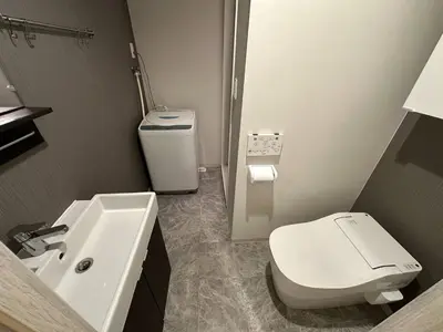 a bathroom with a white toilet and a sink at 5minutes from Shinjuku Shin-Okubo Station-k101 in Tokyo