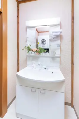 a bathroom with a sink and a microwave at 634 Musashi Feel Traditional-Japanese culture,Ikebukuro-area in Tokyo