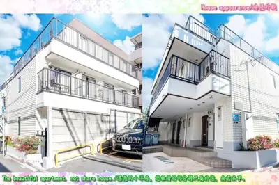 a white building with a car parked in front of it at D15\u65b0\u5bbf\u4e2d\u5fc3 \u8d85\u7ea7\u5546\u5708 \u4ea4\u901a\u67a2\u7ebd 4\u6761\u7ebf\u8def \u8f66\u7ad98\u5206\u949f Shinjuku center 8 mins to ST \u76f4\u8fbe\u65b0\u5bbf \u6d89\u8c37 \u8868\u53c2\u9053 \u54c1\u5ddd \u6c60\u888b \u4e0a\u91ce \u4ee3\u4ee3\u6728 \u94f6\u5ea7 \u539f\u5bbf in Tokyo