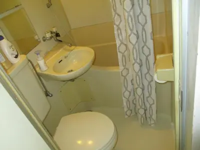 a small bathroom with a sink and a toilet at \u30e9\u30a4\u30aa\u30f3\u30ba\u30de\u30f3\u30b7\u30e7\u30f3\u9053\u7384\u5742c in Tokyo