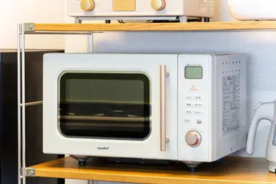 a white microwave sitting on top of a shelf at Villa mitamura 303 VM33 in Tokyo