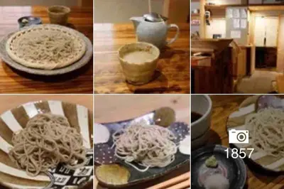 a collage of four pictures of pasta on a table at Japanese-style house detached house in Tokyo