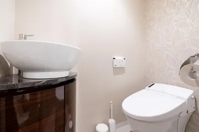a bathroom with a white sink and a toilet at Apartment\u5c0f\u77f3\u5ddd\u5f8c\u697d\u5712 in Tokyo