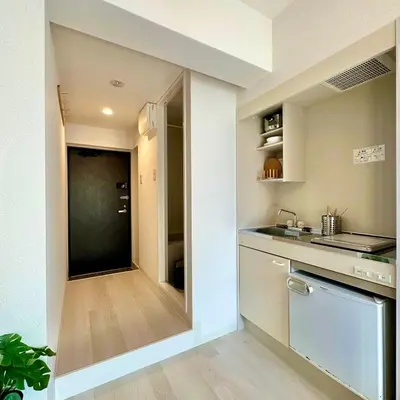 a kitchen with a sink and a counter top at PLAZA SINJUKU Cozy Mansion in Tokyo