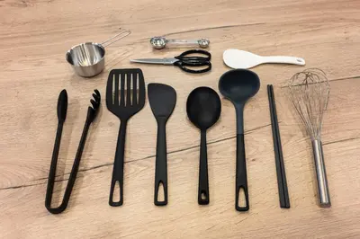a group of utensils sitting on a wooden table at WABI & GIVE Nakano Araiyakushi in Tokyo