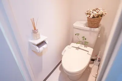 a bathroom with a toilet with a plant on top of it at Nakano101,Nakano Broadway,Shinjuku 1 stop in Tokyo