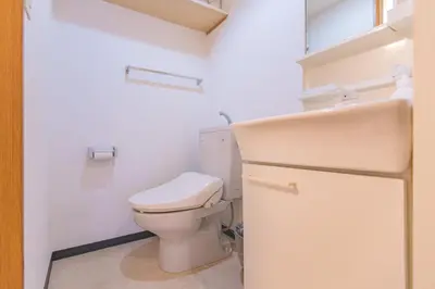 a bathroom with a white toilet and a sink at Sumida River 'Midori' APT in Tokyo