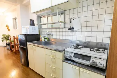 a kitchen with a stove and a sink at Minimalism Hotel Sumida 2 in Tokyo