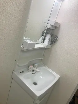a bathroom with a white sink and a mirror at B&K Numabukuro in Tokyo