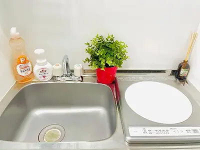 a kitchen sink with a potted plant next to it at S1-\u65b0\u5bbf\u6700\u4e2d\u5fc3 \u6771\u65b0\u5bbf\u99c54\u5206-Shinjuku center 4 mins to ST Max 4P \u76f4\u8fbe\u65b0\u5bbf \u6e0b\u8c37 \u8868\u53c2\u9053 \u6c60\u888b \u4e0a\u91ce \u4ee3\u4ee3\u6728 \u9280\u5ea7 \u539f\u5bbf in Tokyo