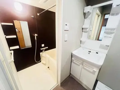 a small bathroom with a sink and a shower at incense\u4e0a\u91ce\u6839\u5cb82\uff26 in Tokyo