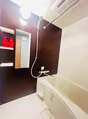 a bathroom with a shower with a mirror and a sink at incense\u4e0a\u91ce\u6839\u5cb82\uff26 in Tokyo