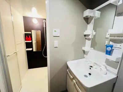 a bathroom with a white sink and a shower at incense\u4e0a\u91ce\u6839\u5cb86\uff26 in Tokyo