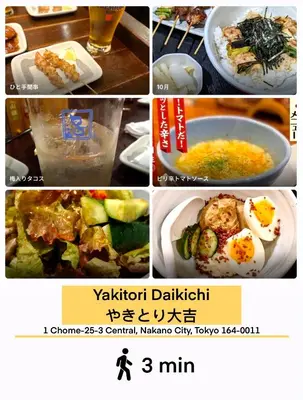 a collage of pictures of different dishes of food at Higashi-Nakano 103 train 2 stops to Shinjuku ,up to 3 people in Tokyo
