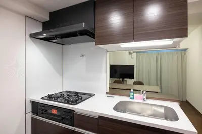 a kitchen with a sink and a stove at The Parkcross\u4e21\u56fd\u7dd1 in Tokyo