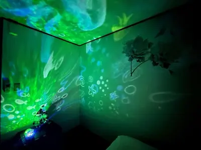 a room with a green wall with a fish tank at \u30a2\u30f3\u30c9\u30b9\u30c6\u30a4\u4e2d\u91ce5\u4e01\u76ee102 in Tokyo