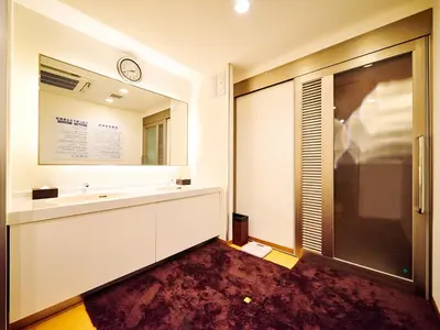 a bathroom with a sink and a mirror at Super Hotel Akihabara Suehirocho in Tokyo