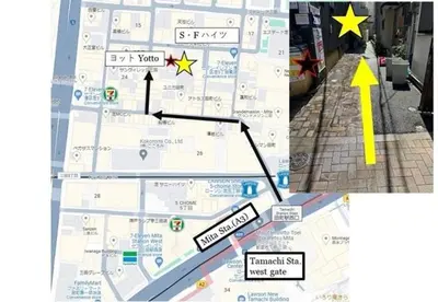 a map of a city with a arrow pointing to a street at S,F, Heights - Vacation STAY 18008 in Tokyo