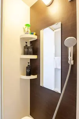 a bathroom with a mirror and a toilet and a sink at \u30a2\u30f3\u30c9\u30b9\u30c6\u30a4\u767d\u91d16\u4e01\u76ee301 in Tokyo