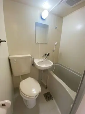 a small bathroom with a toilet and a sink at \u6771\u4eac\u30e1\u30c8\u30ed\u4e38\u30ce\u5185\u7dda\u5f92\u6b691\u5206 in Tokyo