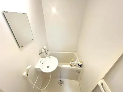 a bathroom with a sink and a mirror at japanese art kiyo-e house traditional towns self check in in Tokyo