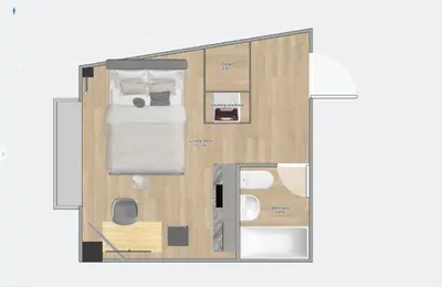 a floor plan of a room with a bed at #301WZNET\u6885\u5c4b\u6577\u99c52\u5206\u6a2a\u6d5c\u7fbd\u7530\u7a7a\u6e2f\u90fd\u5fc3\u4fbf\u5229\u5546\u5e97\u88571k\u9759\u304b\u306a\u753a in Tokyo