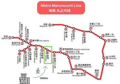 a map of the metro manphanatown line at COMMA HOUSE Shinjuku 13 in Tokyo