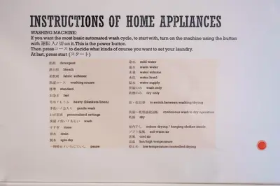 a sign that says instructions of home appliances at GH5286 Eight minutes to Akihabara Complete facilities and convenient location in Tokyo