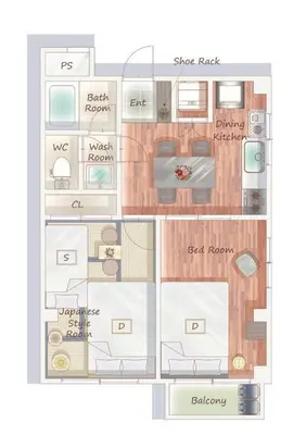 a drawing of a floor plan of a house at \u30a2\u30f3\u30c9\u30b9\u30c6\u30a4\u304a\u82b1\u8336\u5c4b1\u4e01\u76ee301 in Tokyo