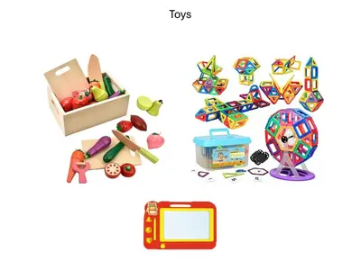 a collage of toys on a white background at Vistalia in Tokyo