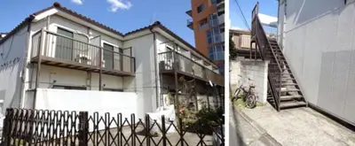 a house with a staircase in front of a building at Yamato Heights YH22 in Tokyo