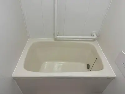 a white bath tub in a white wall at \u65b0\u5bbf\u540e\u82b1\u56ed in Tokyo