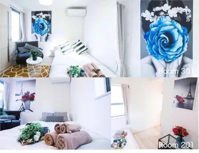 a collage of photos of a living room with blue flowers at COMMA HOUSE Nishi-Ikebukuro 2 UNITS 2131 in Tokyo