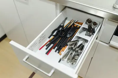 a drawer with scissors and other kitchen utensils at QiQi House Tokyo Hirai Villa 2Bath3WCs 4min Station 24min to Akihabara in Tokyo