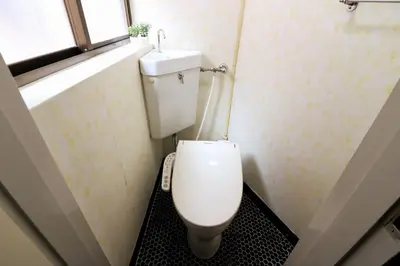 a small bathroom with a toilet and a sink at Senkawa CV House SC1 in Tokyo