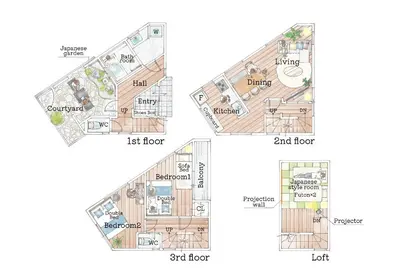 two views of the floor plans of a house at First Choice in Tokyo