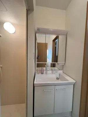 a bathroom with a white sink and a mirror at \u5168\u65b0\u88c5\u4fee\u5357\u54c1\u5dddhaven\u6625 in Tokyo