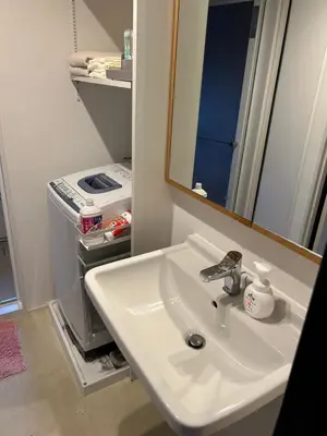 a bathroom with a white sink and a mirror at \u9759\u8c27\u65f6\u5149 in Tokyo