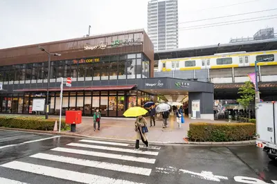 a group of people with umbrellas on a city street at Home Story in Tokyo \u6c5f\u6238\u5ddd\u533a\u5e73\u4e95\u99c5-\u4e0a\u91ce \u79cb\u8449\u539f\u307e\u3067\u76f4\u901a in Tokyo