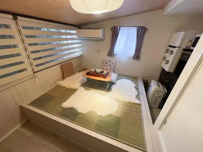 an aerial view of a small room with a table at Ayaka's House in Tokyo