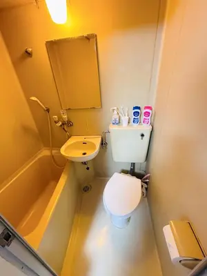 a small bathroom with a toilet and a sink at Shinjuku West entire house in Shibuya District in Tokyo