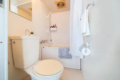 a white bathroom with a toilet and a shower at SAKURA Residence\u76ee\u9ed2 307 in Tokyo
