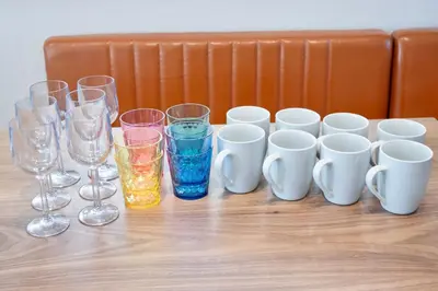 a group of glasses sitting on top of a table at \u30b6\u30eb\u30c4\u66f3\u821f in Tokyo
