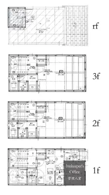 two diagrams of a plan of a building at \u745e\u306e\u5bbf\u6d45\u8349 in Tokyo