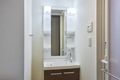 a bathroom with a sink and a mirror at Uvas\u6c60\u888b in Tokyo