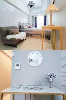 a living room with a table and a bedroom at Z57\u65b0\u5bbf\u6700\u4e2d\u5fc3 \u6771\u65b0\u5bbf\u7ad95\u5206-Shinjuku center 5 mins to St, Max 3P \u76f4\u8fbe\u65b0\u5bbf \u6d89\u8c37 \u8868\u53c2\u9053 \u6c60\u888b \u4e0a\u91ce \u4ee3\u4ee3\u6728 \u94f6\u5ea7 \u539f\u5bbf in Tokyo