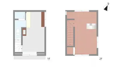 a floor plan and elevation view of a house at Yahiro House in Tokyo