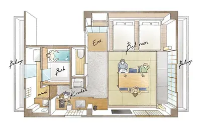 a drawing of a room with people in it at Hotel Matoma in Tokyo