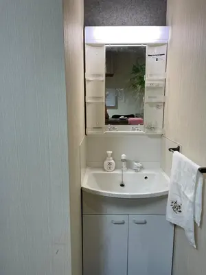a bathroom with a sink and a mirror at \u5e73\u5b89\u65c5\u9986\u7537\u58eb\u8ff7\u4f60\u5355\u8eab\u516c\u5bd3 in Tokyo